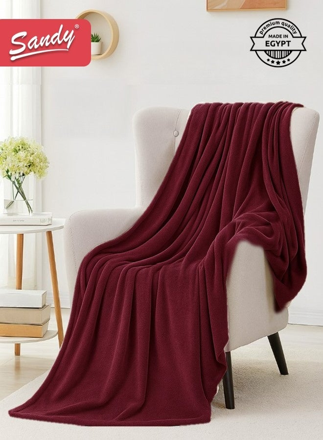 Sandy Lightweight Bedding Blanket, Size 220 x 170 cm, High Quality and Super Soft All Season Fleece Blanket, Optimal for Bed, Sofa, Couch and Home Decorations, Burgundy - Image 1